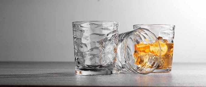 Glaver's Whiskey Glasses Set of 6. Hammered Cocktail Glasses,13oz. Bar Glasses. Old Fashioned Glasses for Scotch,Rum,Bourbon Glasses.
