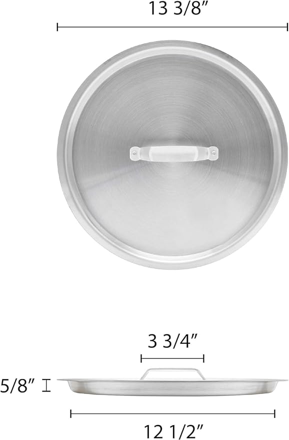 TrueCraftware- 24 qt Aluminum Stock Pot Lid 13-1/2" Diameter x 1-1/4" H- Pot Cover for Stockpots Soup Pots Stew Pots Commercial Cookware