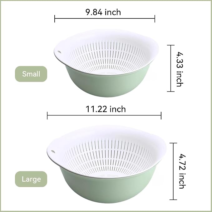 Colander Bowl Set of 2, Nesting Large Capacity Plastic Food Strainer for Pasta, Vegetables and Fruits Washing Draining Basket, Space Saving, BPA Free