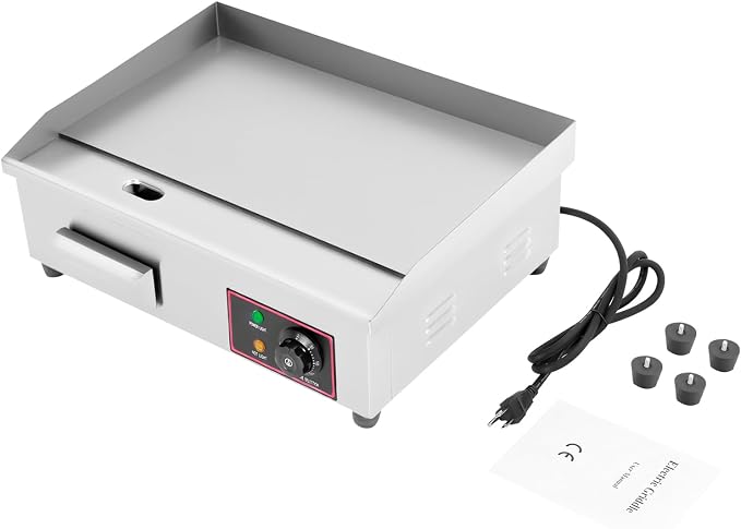 Commercial Electric Griddle 22" 110V 1600W, Stainless Steel Countertop Flat Top Grill, Electric Hot Plate BBQ Griddle, Tabletop Design, Temperature Control 50-300℃, for Restaurant Home