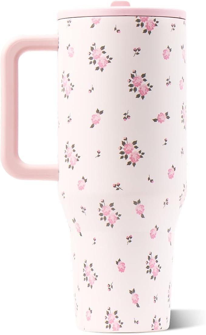 HydroJug Traveler 32oz, Insulated Tumbler with Handle & Straw, Wildrose