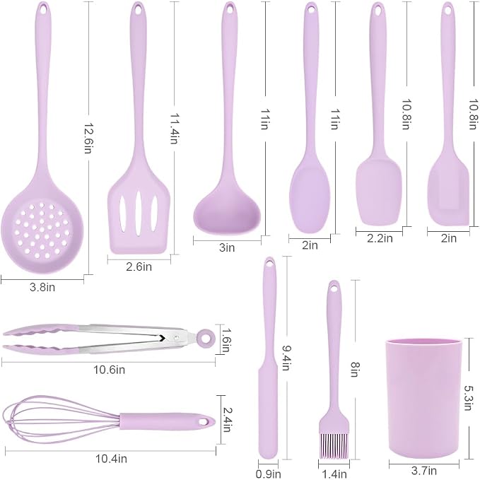 RANX INGST Kitchen Cooking Nonstick Silicone Utensils Set 11 pcs - Purple | Spatula Set with Holder, 446°F Heat Resistant, Ergonomic Handle, BPA Free