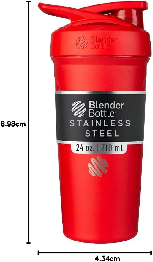 BlenderBottle Sport Flip Stainless Steel Shaker Bottle 24 oz Red