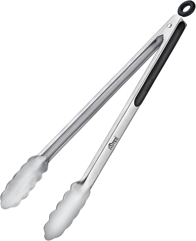 Hotec Stainless Steel Kitchen Tongs, 16 Inch Extra Long Locking Metal Food Tongs for Cooking, Serving, BBQ, Grill Non-Slip Grip