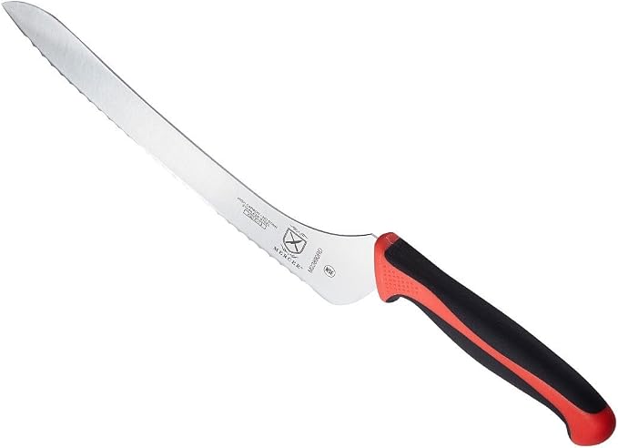 Mercer Culinary Millennia Color Handle Cutlery 9" Offset Bread Knife (Wavy Edge) Red
