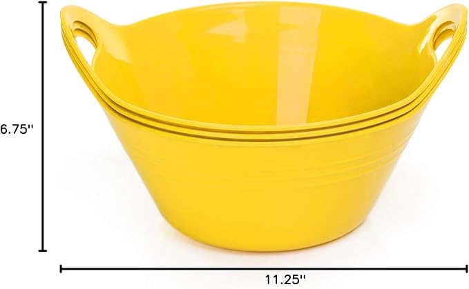 Mintra Home Plastic Bowls with Handles (970ml Small 3pk, Yellow) - 6.75inW x 3inH - for snacks, candy, popcorn, gift basket, lightweight serving bowl for party, 3 Pack