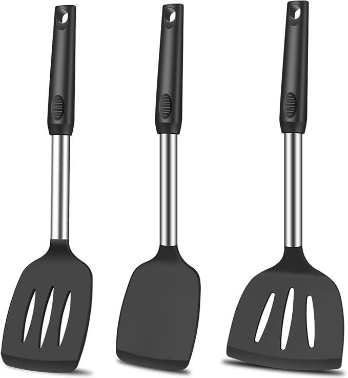 KLAQQED Spatula Set Silicone Heat Resistant for Nonstick Cookware Rubber Silicone Spatula Turner Fish, Large Nonstick Plastic Egg Wok Spatula for kitchen use Cooking Utensils Set