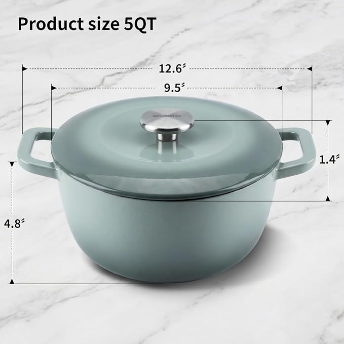 5QT Enameled Cast Iron Dutch Oven,Concave Self-Basting Lid,Green | Versatile,heavy-duty Large Dutch oven,PFAS-free,oven safe to 500°F,sourdough,braising/stews/roasting,Housewarming Gift(Jade)