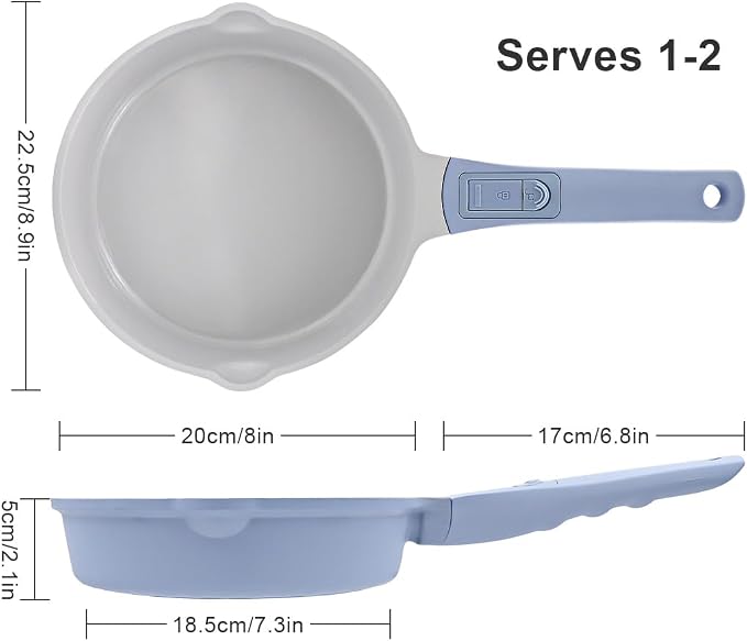 AIKENBBKK 8 Inch Nonstick Deep Frying Pan with Lid, Ceramic Frying Pans, Non Stick Egg Pan Saute Pan, Small Cooking Pans Compatible with All Stovetops, Removable Handle, Oven Safe (Blue)