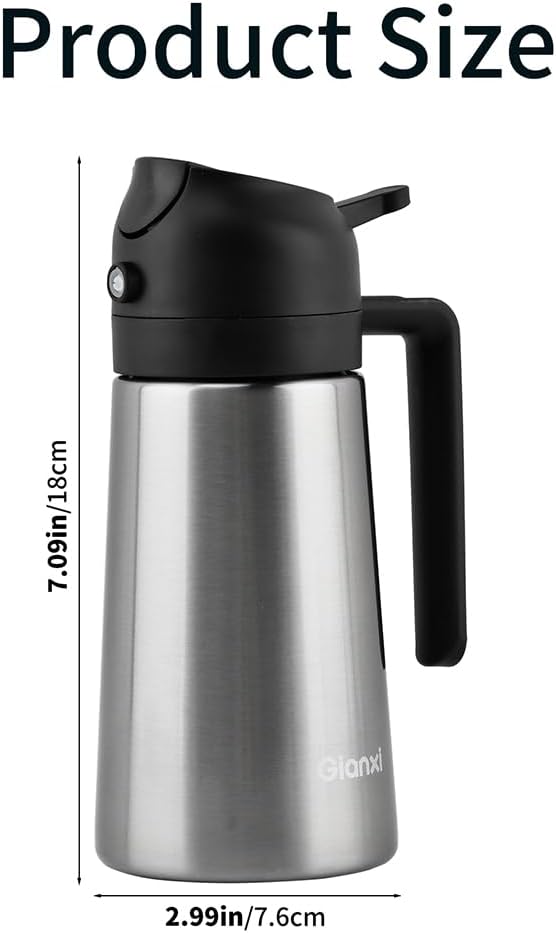 Oil Dispenser Bottle, 2 in 1 Olive Oil Sprayer and Dispenser, 470ml Stainless Steel Oils Bottle Non-stick Ceramic Interior Oils Sprayer for Cooking BBQ Air Fryer Salad Baking