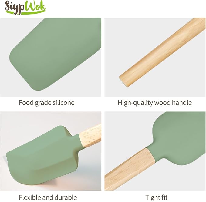 Silicone Spatula Set, Food Grade Rubber Spatula-4 Piece Nonstick Rubber Spatulas, Spoonula, Jar Scraper for Cooking, Baking, Mixing, Frosting - Heat Resistant Up to 600°F (4 Pcs Spatula Green)