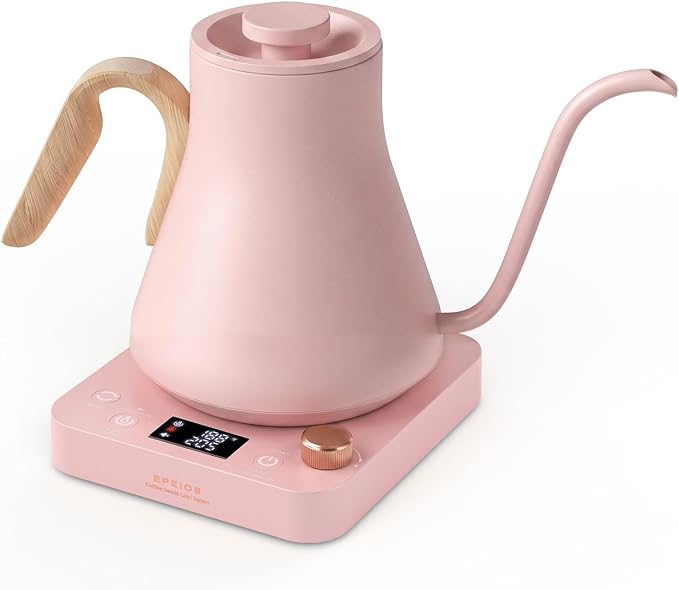 Epeios Gooseneck Electric Kettle with Temperature Control,1200W,0.9L,Pink | Rapid Heating, Precision Pour-Over for Coffee & Tea,Smart Hot water Boiler, 304 Stainless Steel Interior, Auto Shut-Off