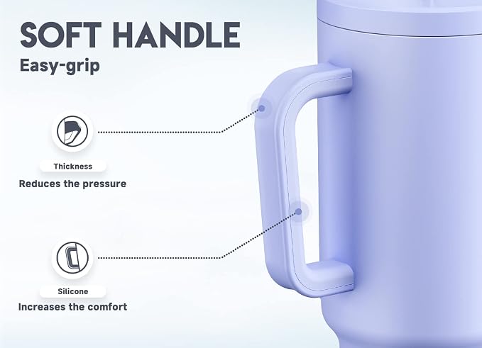Meoky 40oz Tumbler with Handle, Leak-proof Lid and Straw, Insulated Coffee Mug Stainless Steel Travel Mug, Keeps Cold for 34 Hours or Hot for 10 Hours (Lilac)