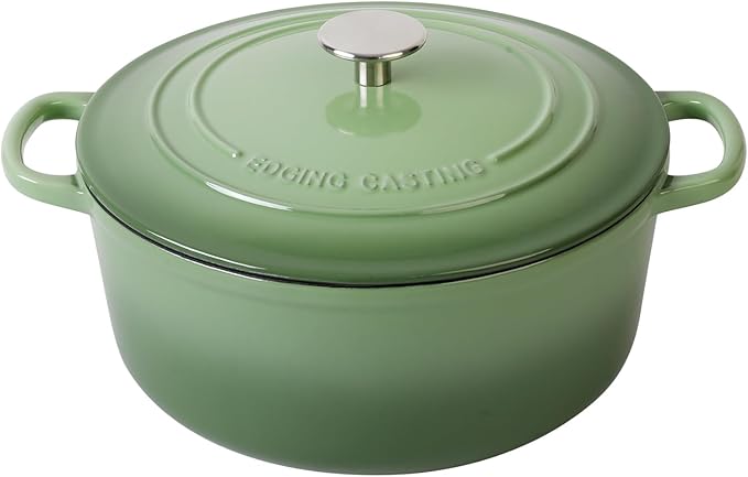 EDGING CASTING Enameled Cast Iron Dutch Oven Pot With Lid, 5.5 Quart, for Bread Baking, Cooking, Pistachio Green