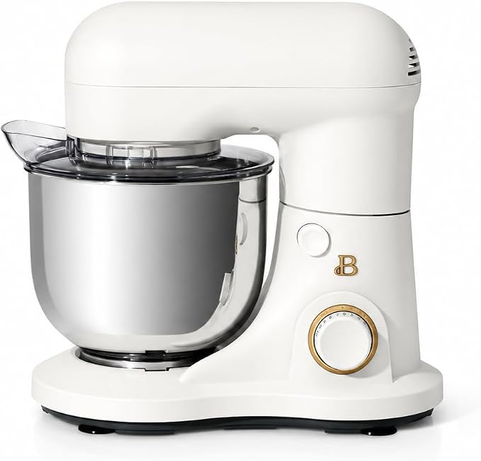 Beautiful 3.5 Qt Stand Mixer by Drew Barrymore, 12-Speed, White Icing | Tilt-Head Design, Stainless Steel Bowl, Dough Hook Included, Wire Whisk Included, Splash Guard Included