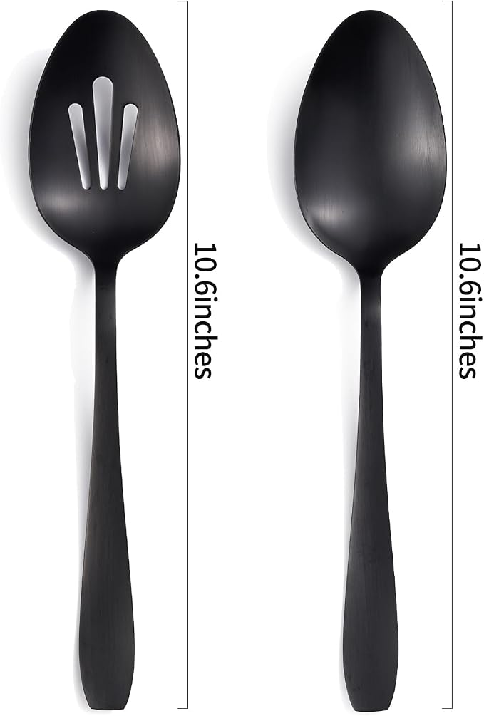 6 Pieces Large Serving Spoons Set - 3 Serving & 3 Slotted Spoon | 10.6 Inch, matte black, stainless steel, highly durable, corrosion-resistant, dishwasher safe, for kitchen buffet restaurant