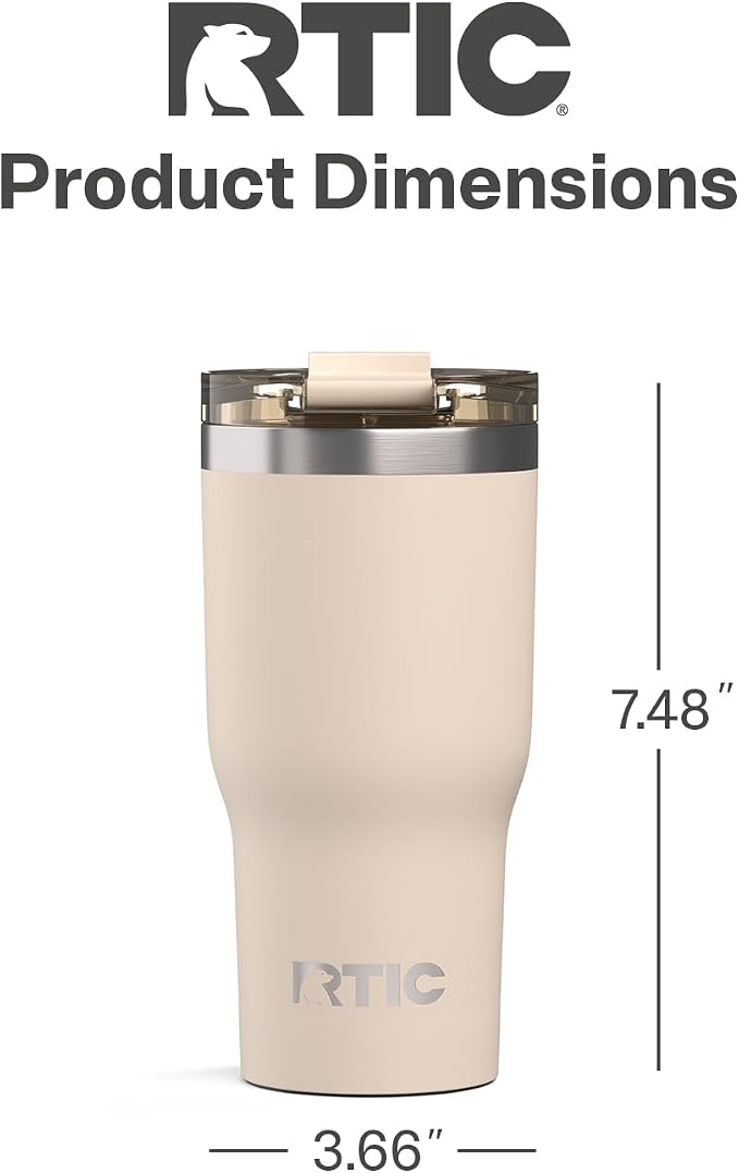 RTIC 20oz Essential Tumbler with Lid, Ceramic Lined, Beach | Insulated, Stainless Steel Metal, Portable Travel Cup for Hot and Cold Drinks, Coffee, Car, Camping and Travel