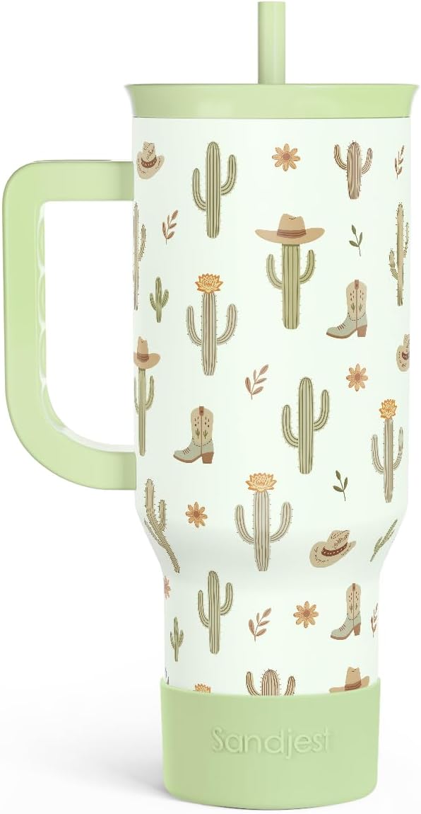 SANDJEST Cactus 40oz Tumbler with Handle and Straw, Insulated Stainless Steel Travel Coffee Mug for Women Girls, Gift Idea for Birthday Christmas Mothers Day