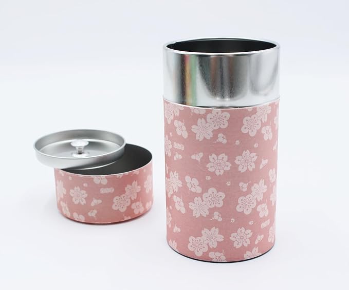 Japanese Pokkan Matcha Coffee Spice Tea Tin Canister Washi Paper Storage with Lid 7.05 oz Capacity (Obaimon)