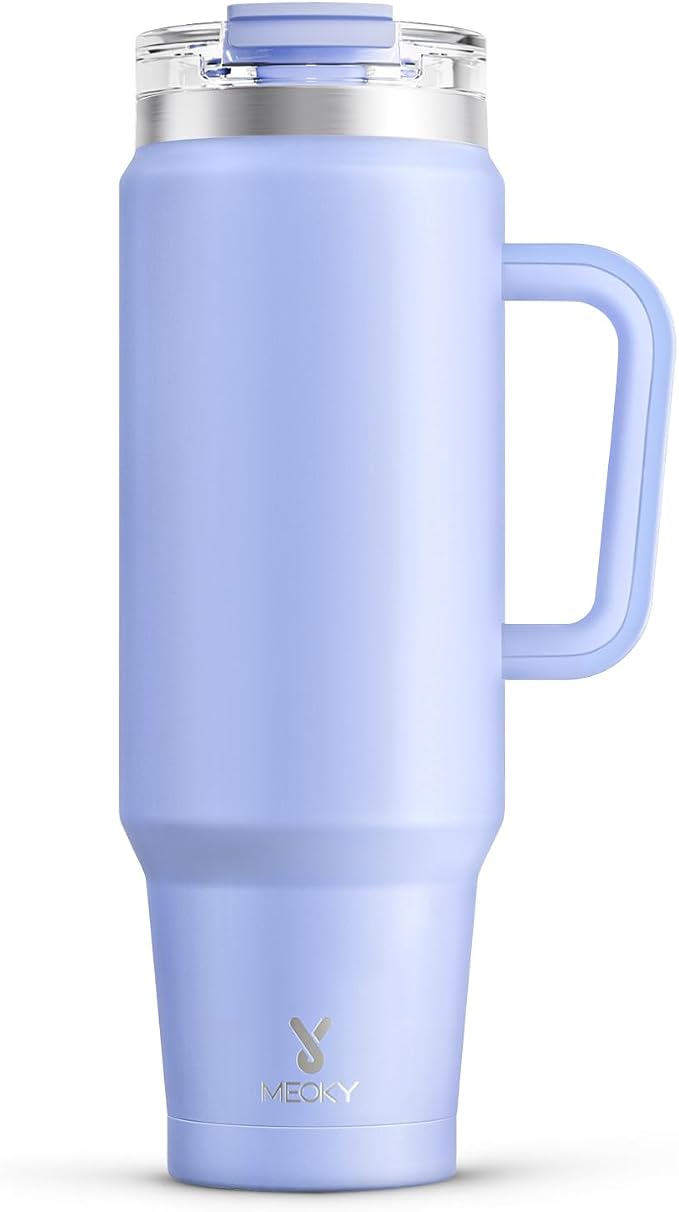 Meoky 40 oz Tumbler with Handle and Straw, Insulated Tumbler with Lid and Straw, Stainless Steel Travel Mug, Keeps Cold for 34 Hours, 100% Leak Proof, Fits in Car Cup Holder (Lilac)