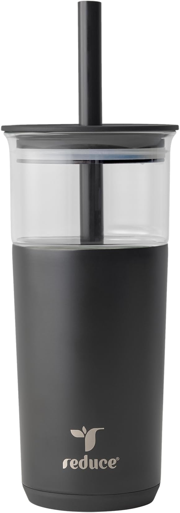 REDUCE Aspen - 20oz Vacuum Insulated Glass Tumbler - Extra Wide Straw & Lid | Keeps drinks cold for 12 hours, ideal for iced coffee, smoothies & boba, dishwasher safe, soft base