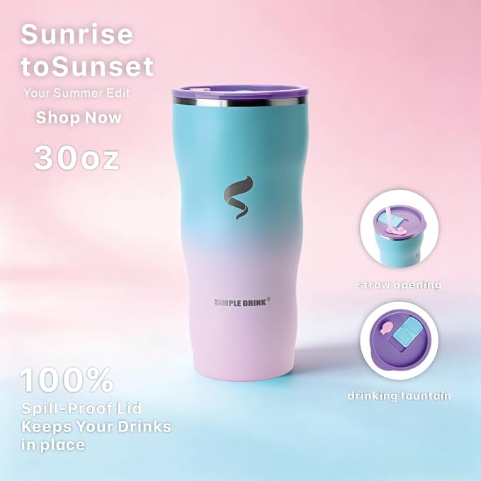 30 oz Insulated Tumbler with Straw and Lid, Mermaid Dream | 18/8 stainless steel, double-wall vacuum insulation, BPA-free materials, reusable straw, for everyday hot and cold drinks.