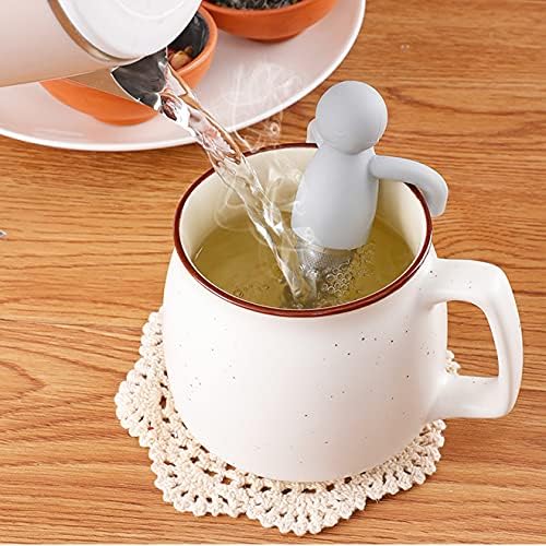 Leden Tea Infuser for Loose Tea Fine Mesh Tea Steeper, Grey & Yellow, 2Pcs | Stainless Steel Fun Person-shaped Design Tea Strainer Filter with Silicone Handle for Loose Tea Ball for Cup Mug