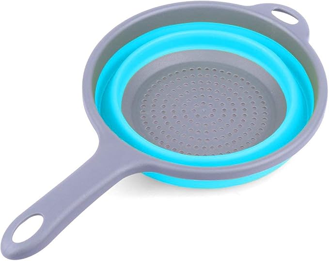 Kitchen Foldable Silicone Strainer Colanders with Handles, Blue | Collapsible Colanders, Space-Saver Folding Strainer, for Draining Pasta, Vegetable