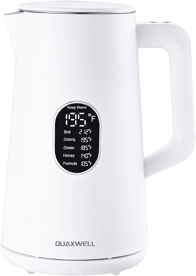 1.5L Electric Kettle Temperature Control, Porcelain White | Double Wall Cool Touch Teapot, Fast Boil, 5 Temperature Control, LED Display, Auto Shut-Off & Keep Warm