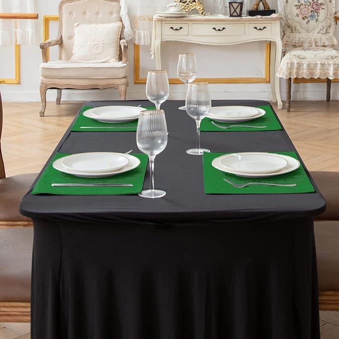 Cloth Placemats Set of 8, Linen Type Fabric Placemats Machine Washable Heat Resistant Placemats Wrinkle Free Thick Polyester Kitchen Place Mats for Dining Table (Forest Green)