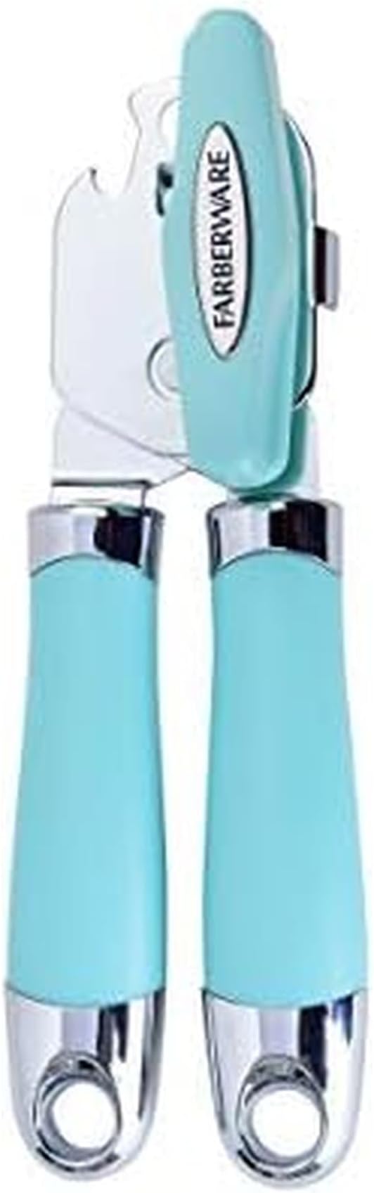 Farberware Pro2 Manual Can Opener with Built-In Bottle Opener, Ergonomic Handle, Sharp Durable Blades, Easy-Turn Knob, Aqua Sky, Kitchen Essential Tool