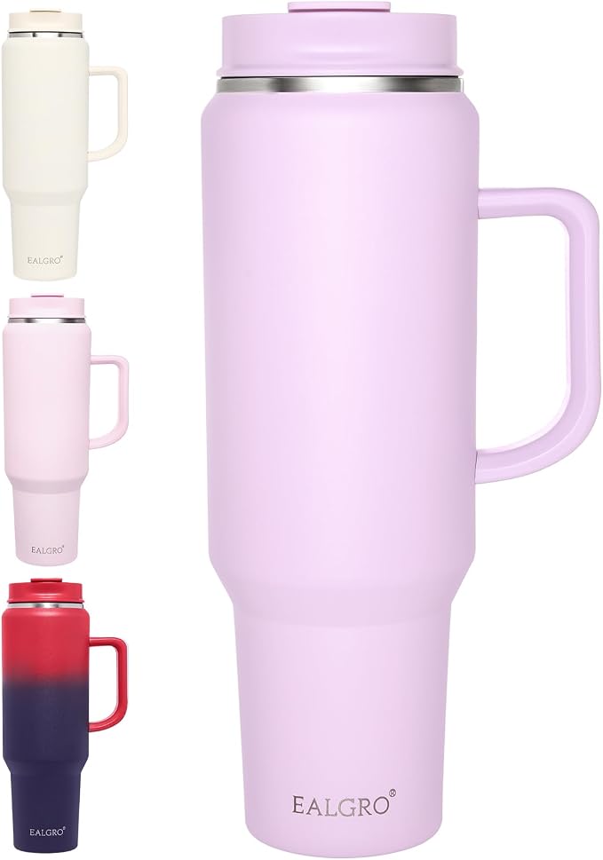 EALGRO 50 oz Tumbler with Handle, Insulated Tumblers with Lid and Straw | Leakproof Large Metal Sports Water Bottle Jug, Stainless Steel Travel Coffee Mug, Double Wall Vacuum Thermal Cup, Lavender