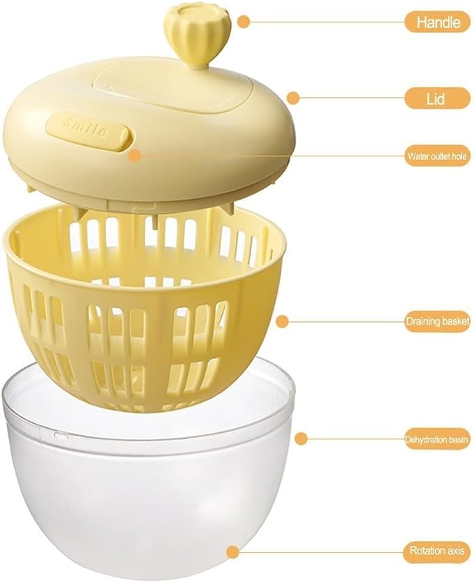 Salad Spinner with Crank Handle and Lock, Large Capacity Vegetable Dehydrator and Spin Dryer Bowl Washing and Drying Lettuce, Greens, Fruits and Vegetables,(yellow)
