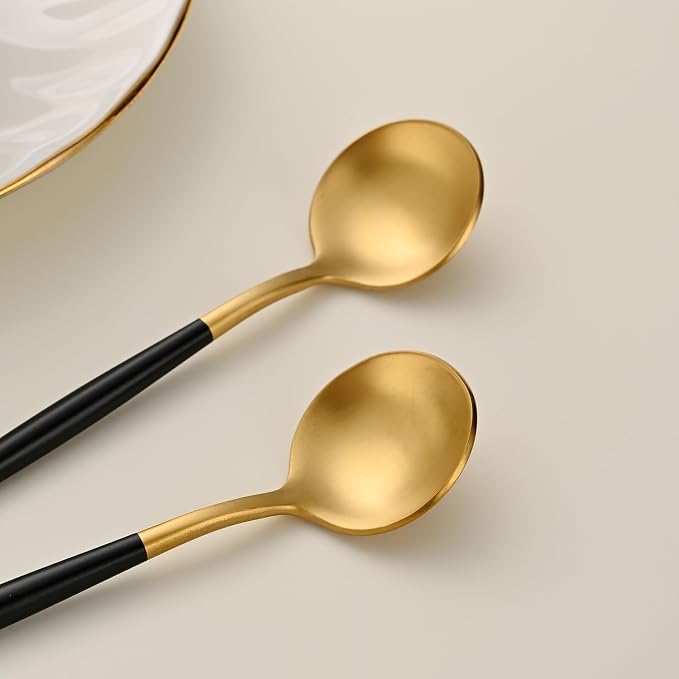 5.1 Inches Matte Gold Coffee&Tea Spoons With Black Handle,Small Gold Demitasse Spoons,Mini Stirring Spoon For Espresso,Set Of 4 Cute Small Spoon