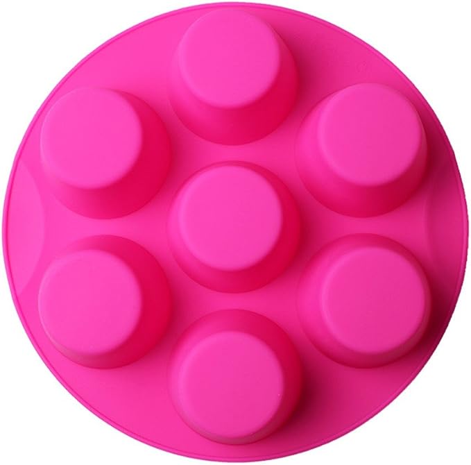 SHEbaking Silicone Muffin Pans for Air Fryer 7 Cavity Muffin Tray Cupcake Pan Nonstick Brownie Cake Mold Round Pudding Recipe Tray Bakeware