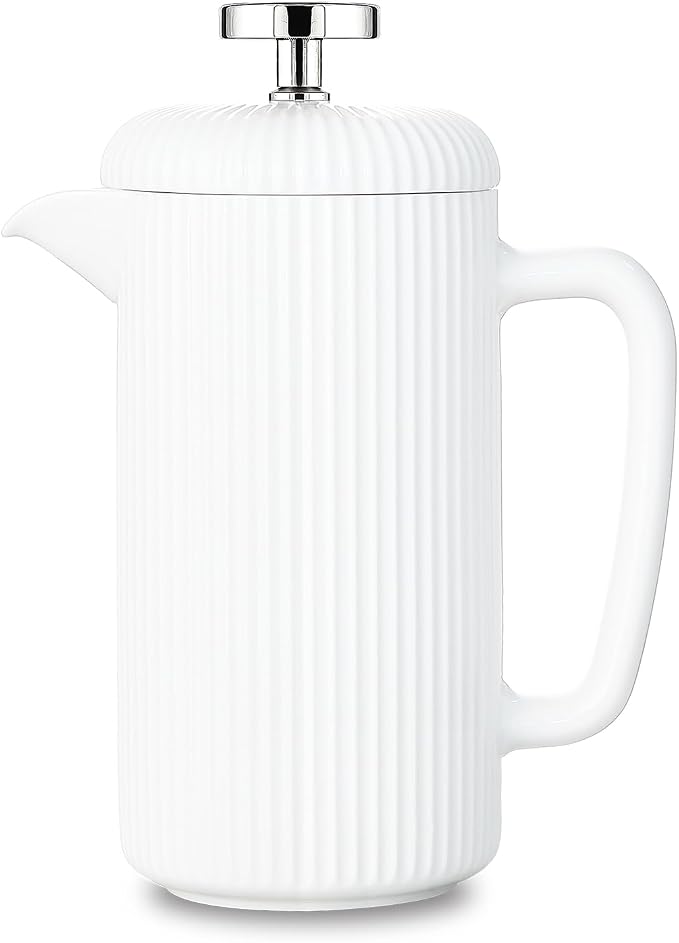 Easyworkz Porcelain French Press 34 fl oz, Coffee Tea Maker with Stainless Steel Plunger 1000 ml, Ivory