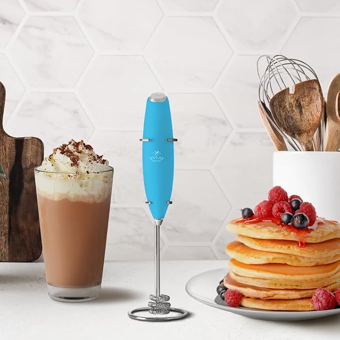 Zulay Powerful Milk Frother for Coffee with Upgraded Titanium Motor - Handheld Electric Whisk, Milk Foamer, Mini Mixer & Coffee Blender for Frappe, Latte, Matcha, No Stand - Pacific Blue