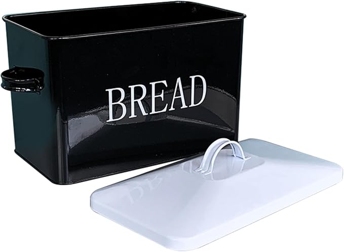 SOTECH Metal Bread Box For Kitchen Countertop,black bread box for kitchen countertop for Homemade Bread Farmhouse Style Bread Bin-Kitchen Food Bread Storage Container
