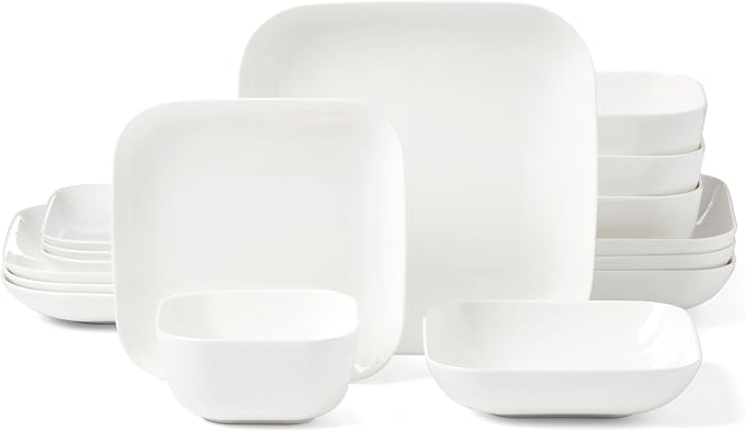 Lenox Studio 1414 Square Bone China 16-Piece Dinnerware Set for 4 | dishwasher safe | plates and bowls sets for kitchen and dining | 10.19 inch plate, dish set, dishes, chip resistant