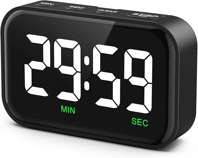 Digital Kitchen Timer, Large LED Display Count Up Countdown | Magnetic Classroom Timer, 3 Volume Levels, Visual Timer for Cooking/Office/Kids/Work/Study, Black (Battery Included)