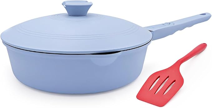 12 Inch Nonstick Deep Frying Pan Skillet with Lid,5 Qt Large Saute Pan,Blue | Detachable Handle, Suitable for All Stoves, Including Induction, PTFE & PFAS & PFOA Free, Oven Safe
