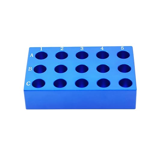 1 Pcs Aluminum Cooler Cooling Block PCR Test Tube Rack 15 Wells for 5mL | 13.6mm Hole Diameter for PCR/Microcentrifuge Tubes; Enzymes, RNA, Reagents, and Temp-sensitive Samples in Cold Prep (Blue)