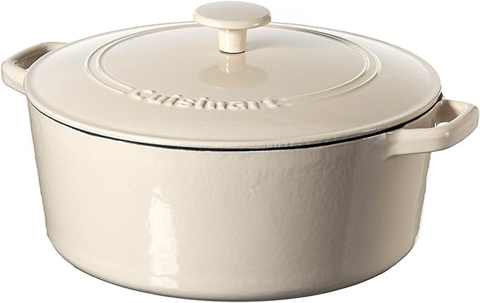 Cuisinart Chef's Classic Enameled Cast Iron Dutch Oven with Lid, Porcelain Enameled Interior, Oven Safe, Induction Compatible, 7-Quart, Round, Cream