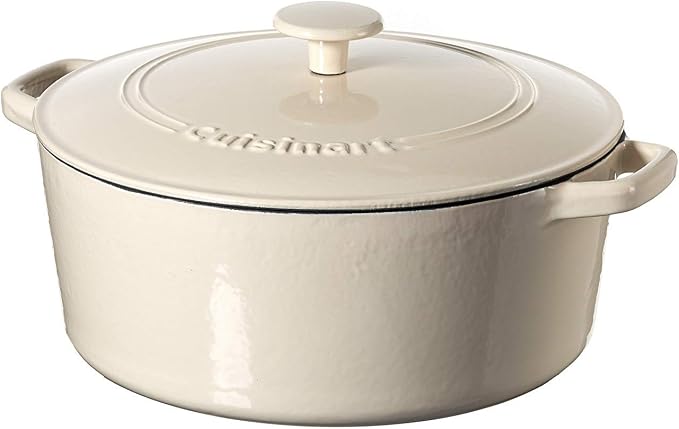 Cuisinart Chef's Classic Enameled Cast Iron Dutch Oven with Lid, Porcelain Enameled Interior, Oven Safe, Induction Compatible, 7-Quart, Round, Cream