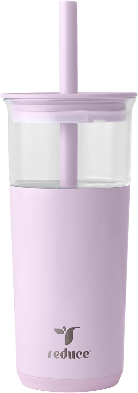 REDUCE Aspen - 20oz Vacuum Insulated Glass Tumbler - Extra Wide Straw & Lid | Keeps drinks cold for 12 hours, ideal for iced coffee, smoothies & boba, dishwasher safe, soft base