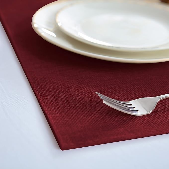 Cloth Placemats Set of 8, Linen Type Fabric Placemats Machine Washable Heat Resistant Placemats Wrinkle Free Thick Polyester Kitchen Place Mats for Dining Table (Burgundy)