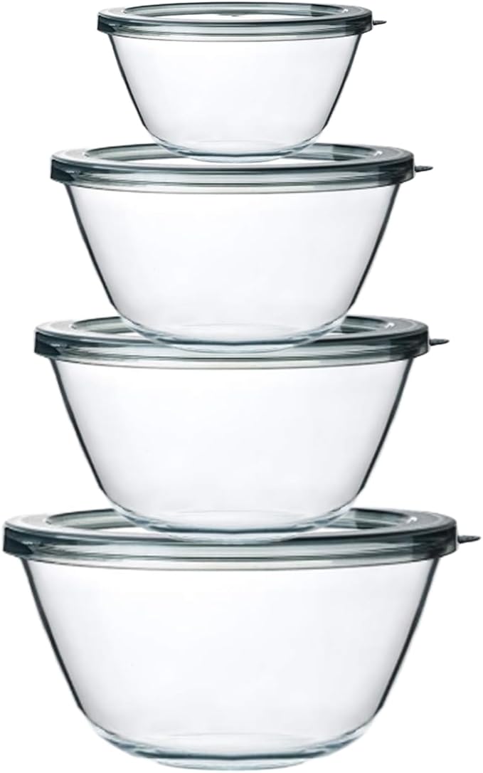 M MCIRCO 4 Packs Glass Mixing Bowls with Lids Set, 0.8/1.7/2.9/4.8 Qt | Glass Bowl Set, Nesting Bowls for Meal Prep, Food Storage, Bowls For Cooking, Baking, BPA Free