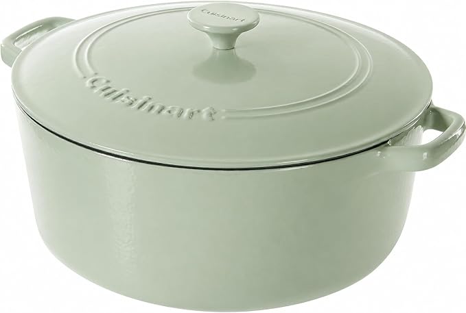 Cuisinart Chef's Classic Enameled Cast Iron Dutch Oven with Lid, Porcelain Enameled Interior, Oven Safe, Induction Compatible, 7-Quart, Round, Mint Green