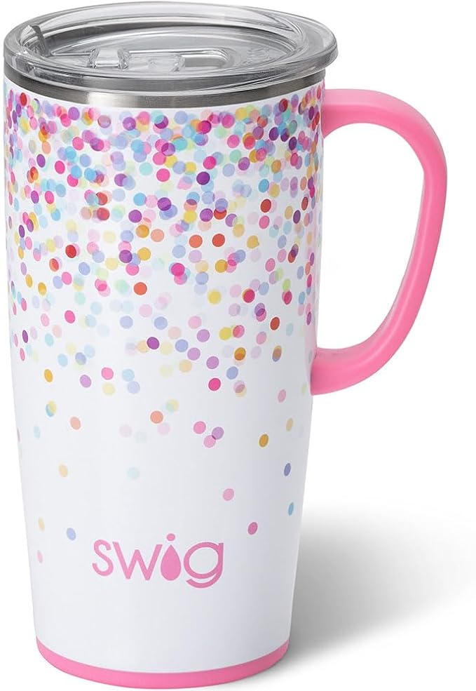 Swig Life 22oz Insulated Travel Mug with Handle & Lid, Confetti | Triple Insulated Stainless Steel - Handle & Lid Included - Keeps Coffee Hot or Cold - Cup Holder Friendly
