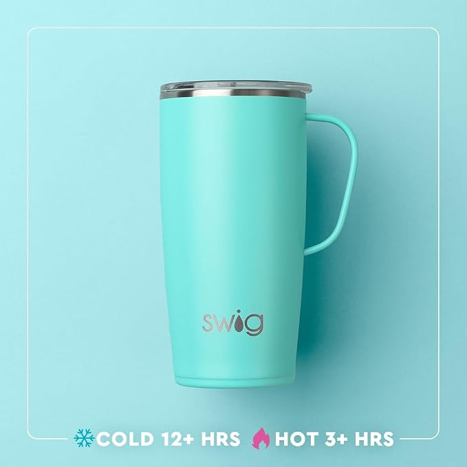 Swig Life Stainless Steel 22oz Travel Mug, Insulated Tumbler with Handle and Lid, Cup Holder Friendly, Dishwasher Safe, Caliente | Triple Insulated Stainless Steel - Handle & Lid Included - Keeps Coffee Hot or Cold - Cup Holder Friendly